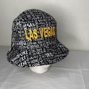 New Hard Rock Destination‎ Print Las Vegas Bucket Hat Black White Yellow AOP